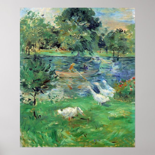 Berthe Morisot-Girls in a boat with geese Poster (Front)