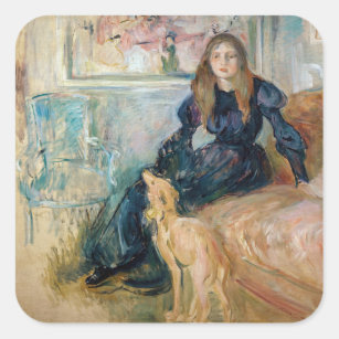 Berthe Morisot - Julie and her Greyhound Laerte Square Sticker