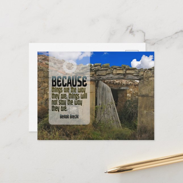 Bertolt Brecht Inspirational Quote "Change" Postcard (Front/Back In Situ)