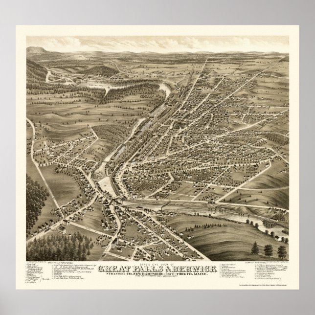 Berwick, ME & Great Falls, NH Panoramic Map - 1877 Poster (Front)