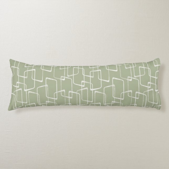 Beryl Green Retro Lino Print Geometric Pattern Body Cushion (Front)