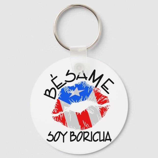 Besame Soy Boricua Kiss Me I'm Puerto Rican Key Ring (Front)