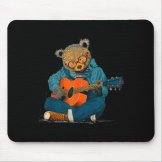 Bespectacled teddy with acoustic guitar costume mouse pad