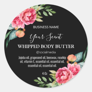 Bespoke Black Floral Body Butter Labels