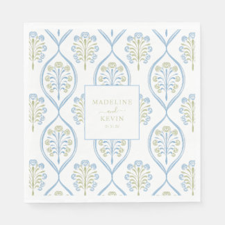Bespoke Blue and Green Floral Wedding Pattern Napkin