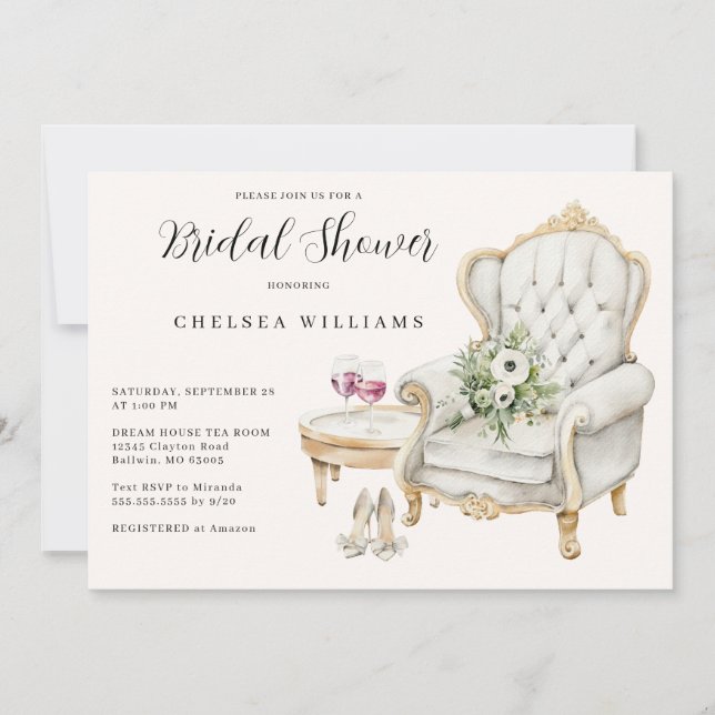 Bespoke Elegant Chair Bridal Shower Invitation (Front)