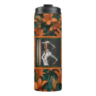 Bespoke Orange Lilies Sparkle Surprise Birthday Thermal Tumbler