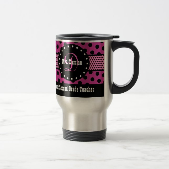 Best 2nd GRADE TEACHER Monogram Pink Patterns V02 Travel Mug (Right)