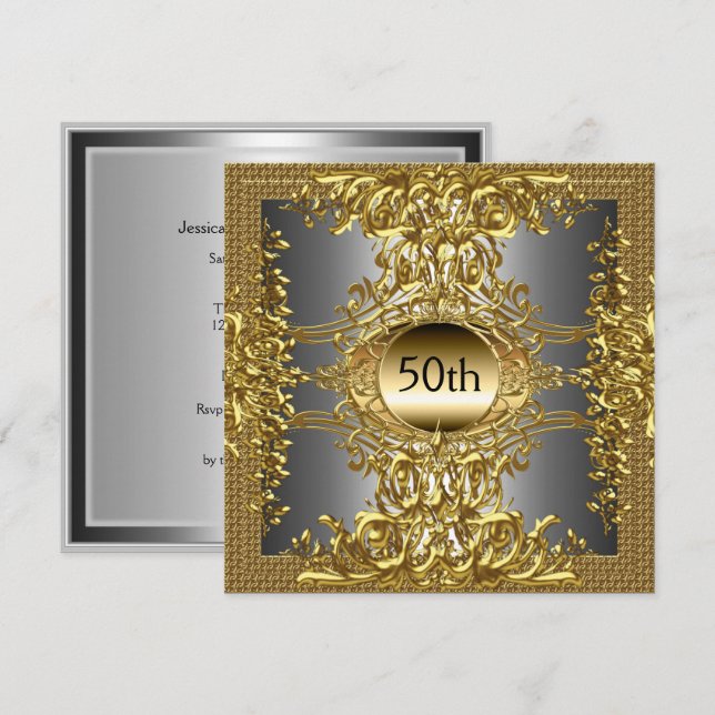 Best 50th Gold Birthday Party Invitation (Front/Back)
