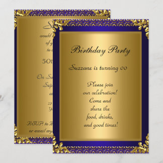 Best 50th Gold Blue Birthday Party Invitation