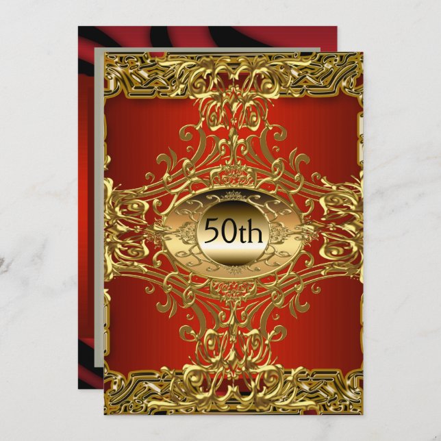 Best 50th Gold Burgundy Birthday Party Invitation (Front/Back)