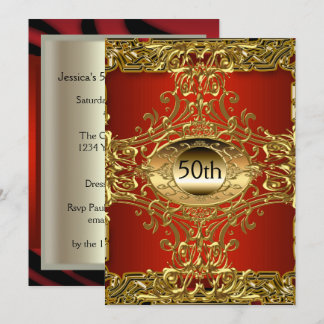 Best 50th Gold Burgundy Birthday Party Invitation