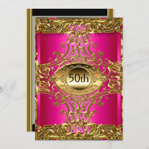 Best 50th Gold Hot Pink Birthday Party Invitation