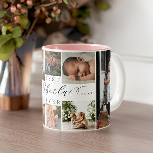 Best Abuela Ever Elegant Script 8 Photo Collage Two-Tone Coffee Mug