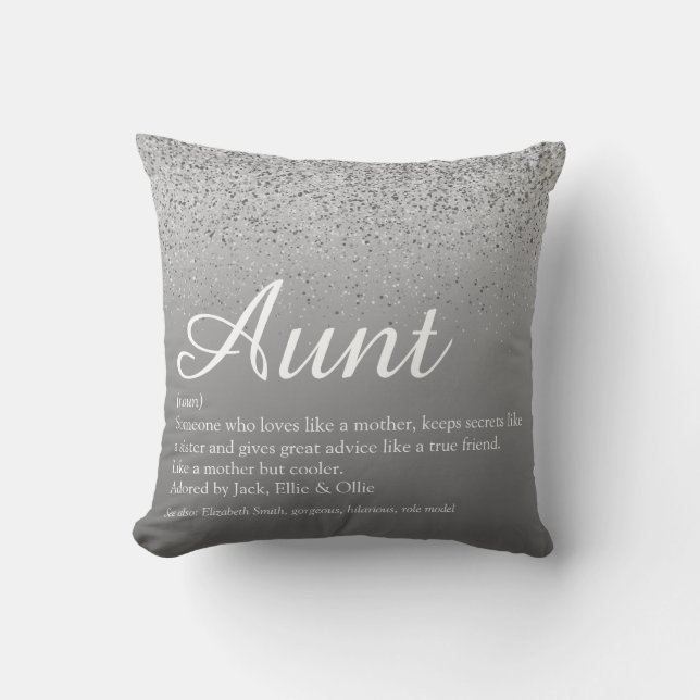 Best Aunt Definition Silver Glitter Cushion (Front)