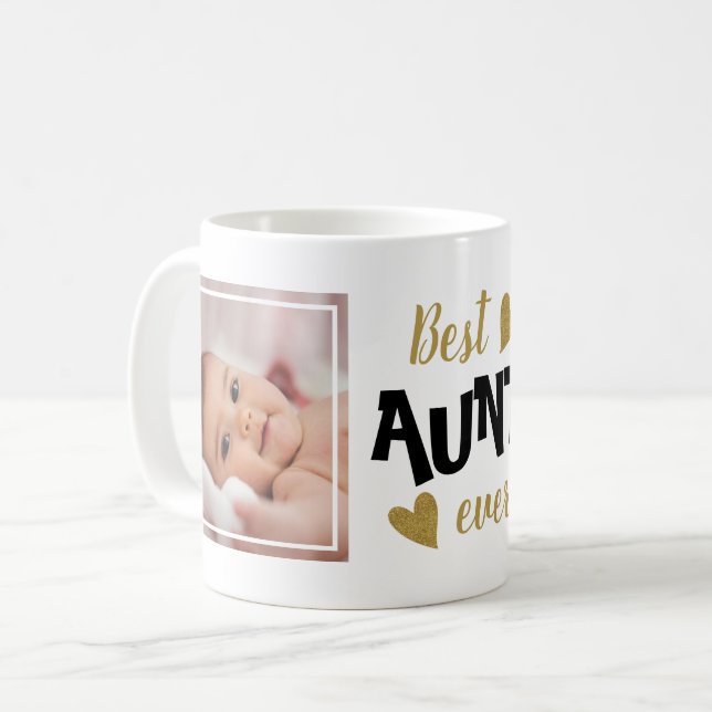 Best Aunt Ever 2 Photo Black And Gold Coffee Mug (Front Left)