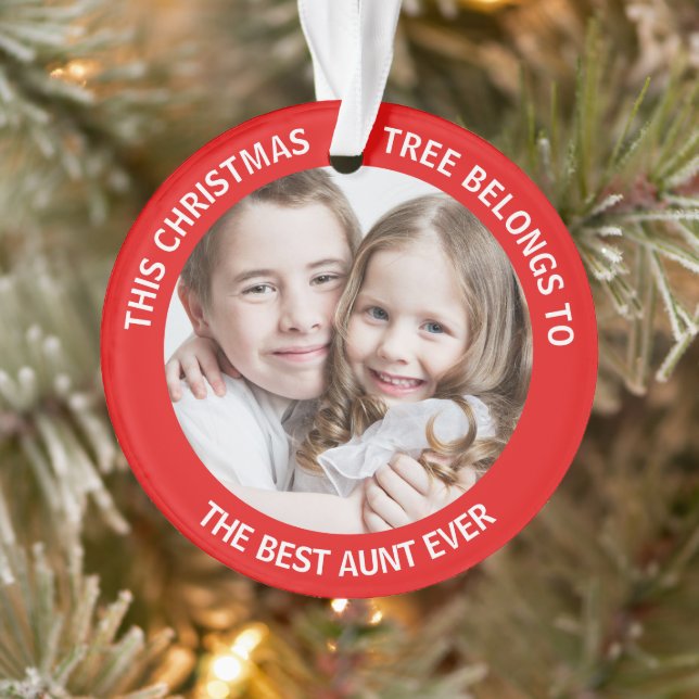 Best Aunt Ever Christmas Tree Photo Red Ornament (Tree)