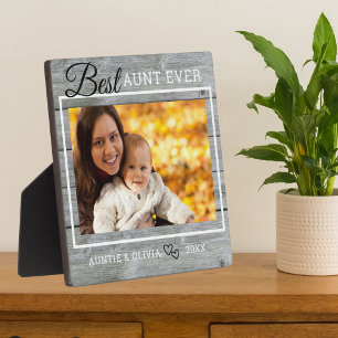 Best Aunt Ever Custom Photo Rustic Gray Wood Plaque