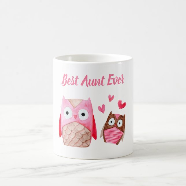 Best Aunt Ever Cute Owls Personalized Pink Coffee Mug (Center)