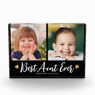 Best Aunt Ever Gold Heart Keepsake Black 2 Collage Photo Block