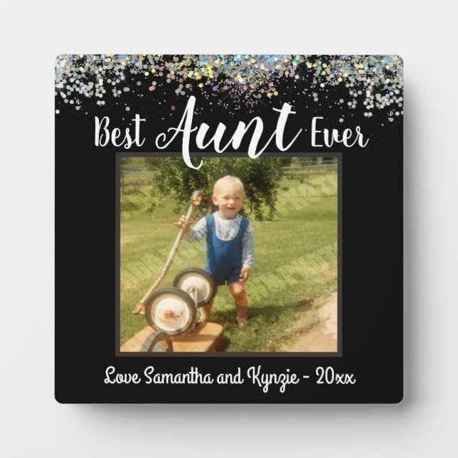 Best Aunt Ever Love Photo Glitter Plaque (Front)