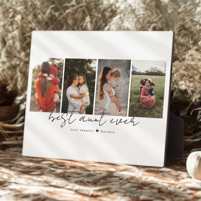 Best Aunt Ever Modern Script 4 Photos Collage Gift Plaque (Creator Uploaded)