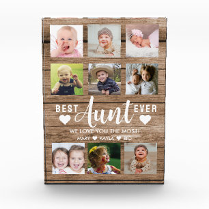 Best Aunt Ever Rustic Wood 12 Picture Collage Photo Block