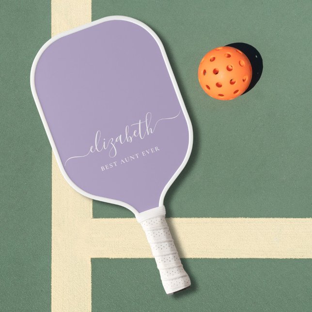 Best Aunt Ever Script Monogram Lavender Pickleball Paddle (Creator Uploaded)