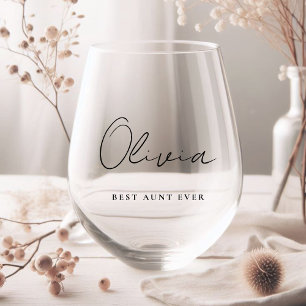 Best Aunt Ever Script Monogram Stemless Wine Glass