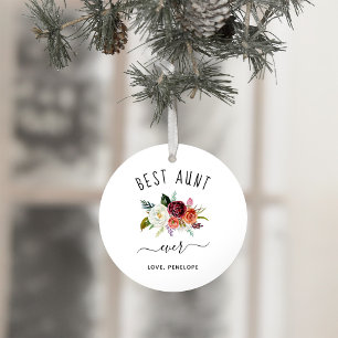 Best Aunt Ever   Trendy Burgundy Boho Floral Photo Ornament
