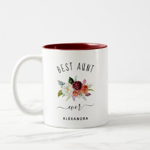 Best Aunt Ever Trendy Burgundy Boho Floral Two-Tone Coffee Mug