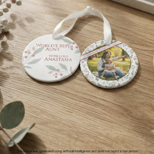 Best Aunt Ever Winter Pine Berry Ribbon Ornament