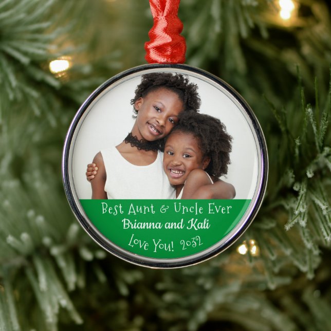 Best Aunt Uncle Ever Personalised Photo Christmas  Metal Tree Decoration (Tree)