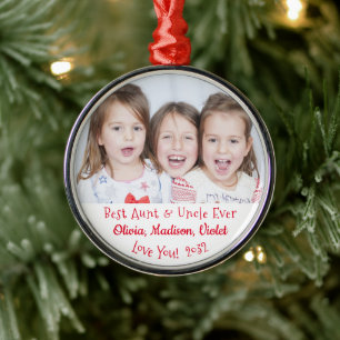 Best Aunt Uncle Ever Personalize Photo Christmas Metal Tree Decoration