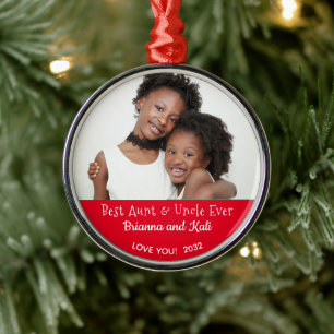 Best Aunt Uncle Ever Personalized Photo Christmas Metal Tree Decoration