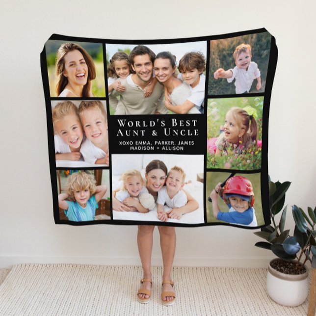 Best Aunt Uncle Photo Collage Black Sherpa Blanket (Creator Uploaded)