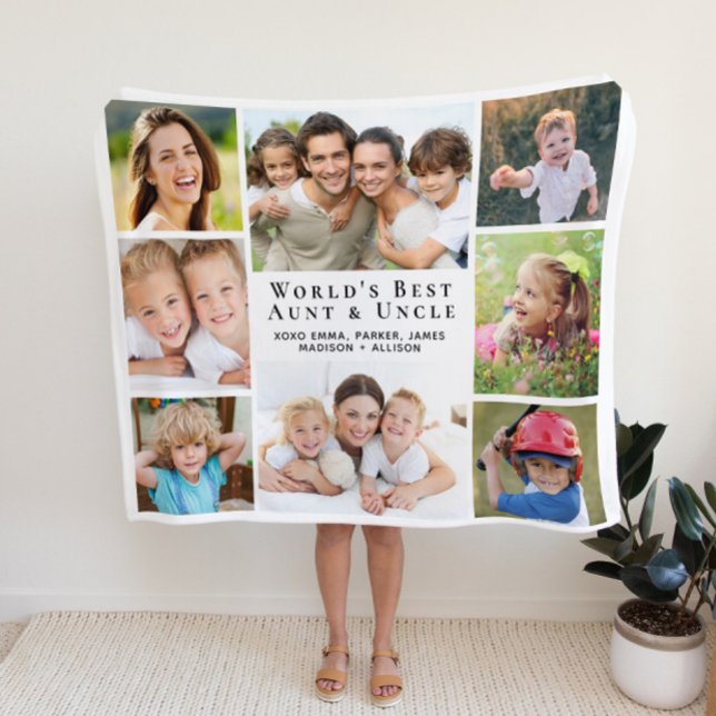 Best Aunt Uncle Photo Collage Sherpa Blanket (Creator Uploaded)