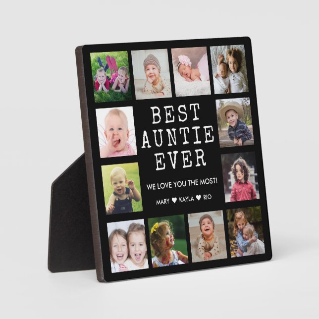 Best Auntie Ever 12 Photo Collage Keepsake  Black  Plaque (Front)