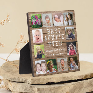 Best Auntie Ever 12 Photo Collage Rustic Wood Plaque