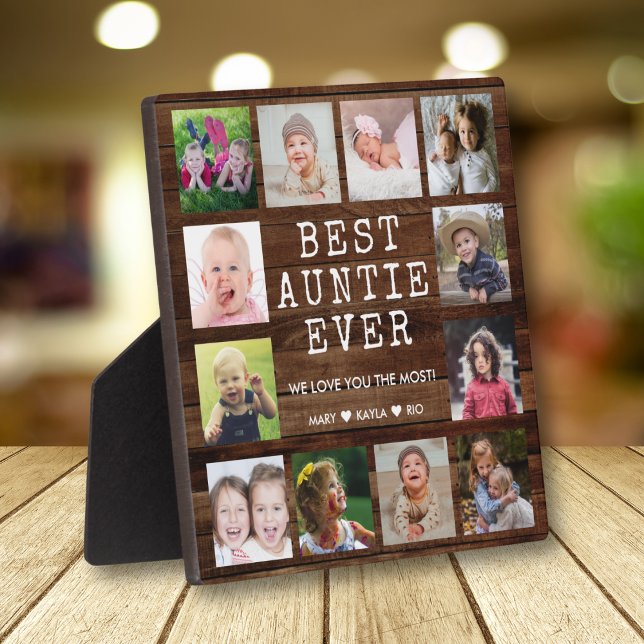 Best Auntie Ever 12 Photo Collage Rustic Wood   Plaque (Creator Uploaded)