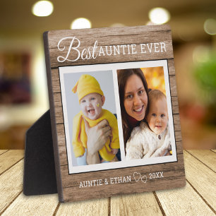Best Auntie Ever 2 Photo Collage Rustic Wood Plaque