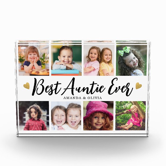 Best Auntie Ever 8 Picture Collage Heart Keepsake Photo Block (Front)