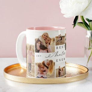 Best Auntie Ever Auntie Girly Script Photo Collage Two-Tone Coffee Mug