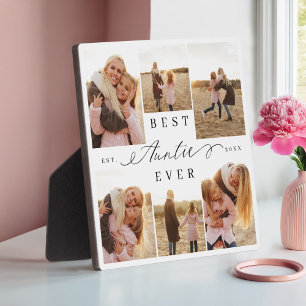 Best Auntie Ever Elegant Script Photo Collage Plaque
