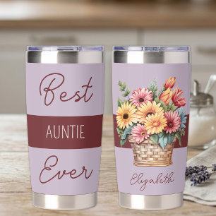Best auntie ever gerbera flowers purple insulated tumbler