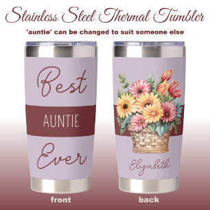 Best auntie ever gerbera flowers purple insulated tumbler