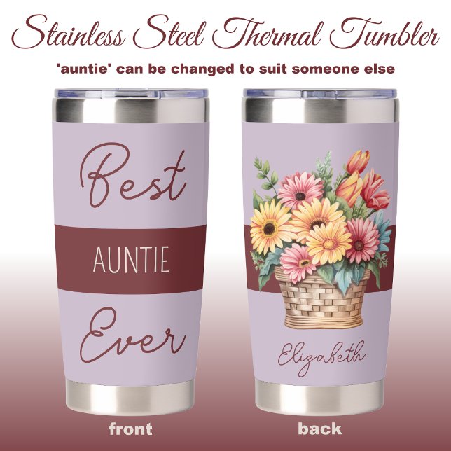 Best auntie ever gerbera flowers purple insulated tumbler (Creator Uploaded)