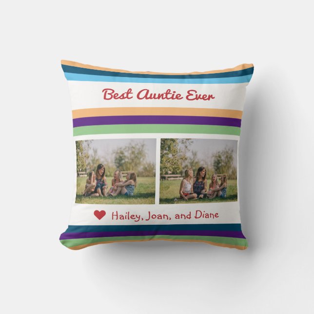 Best Auntie Ever Love 2 Photos Names Colour Bands Cushion (Front)