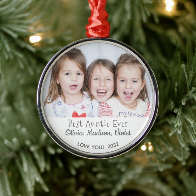 Best Auntie Ever Personalised Photo Christmas Metal Tree Decoration (Tree)