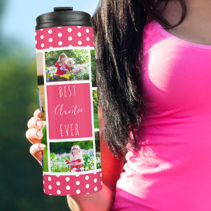 Best Auntie Ever Photo Collage Pink and White Thermal Tumbler